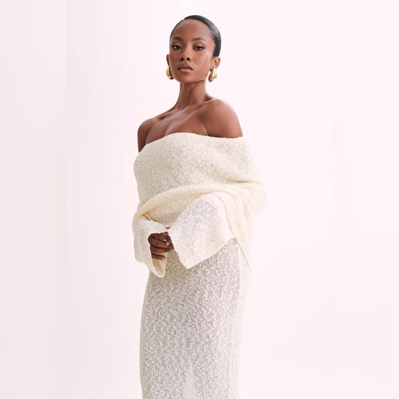 MESHKI Marisol Ivory Off Shoulder Boucle Maxi Dress, Size XXS - Picture 5 of 10
